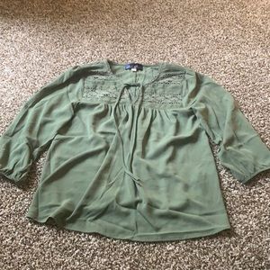 Blue Rain Olive Green 3/4 Length Sleeve Blouse
